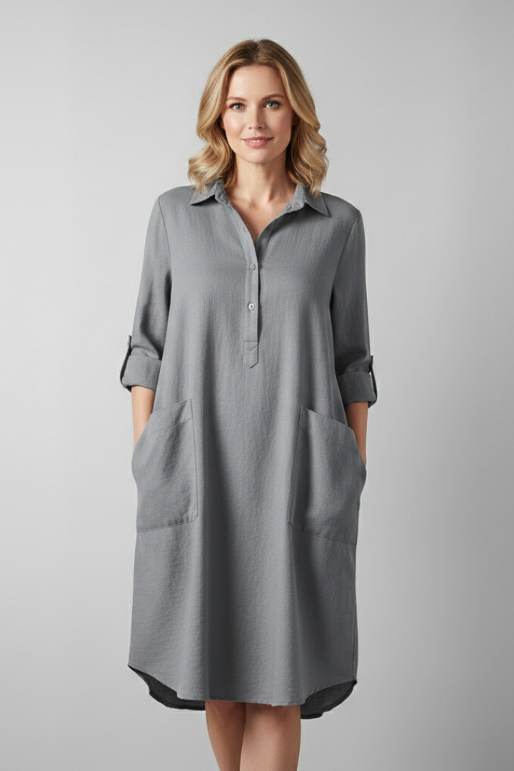Women’s Tunic Blouse with Collar and Button Fastening