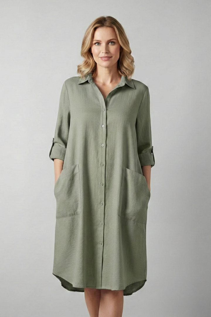 Women’s Tunic Blouse with Collar and Button Fastening