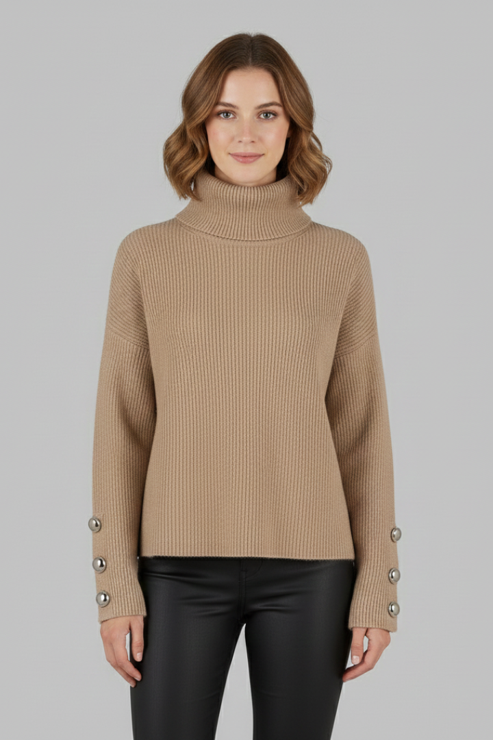 Women's Turtleneck Jumper with Buttoned Sleeves and Long Sleeves