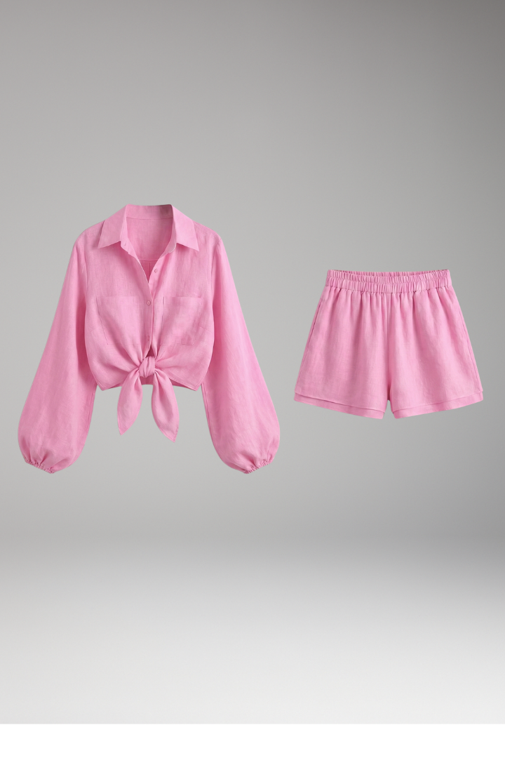 Women’s Two-Piece Set with Button Shirt and Shorts