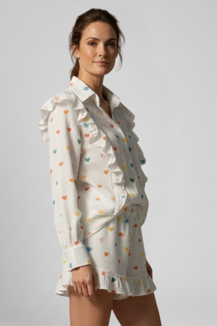 Women’s Two-Piece Set with Button Shirt and Shorts