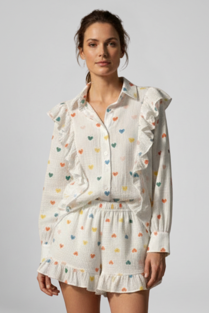 Women’s Two-Piece Set with Button Shirt and Shorts