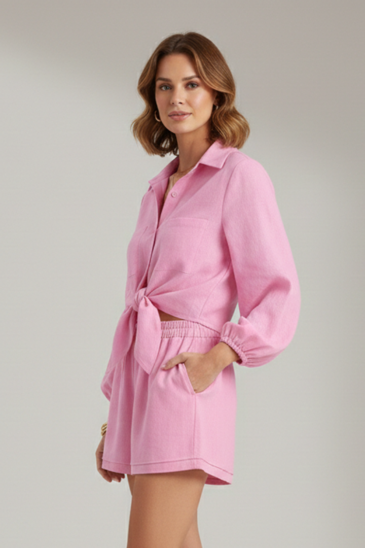 Women’s Two-Piece Set with Button Shirt and Shorts