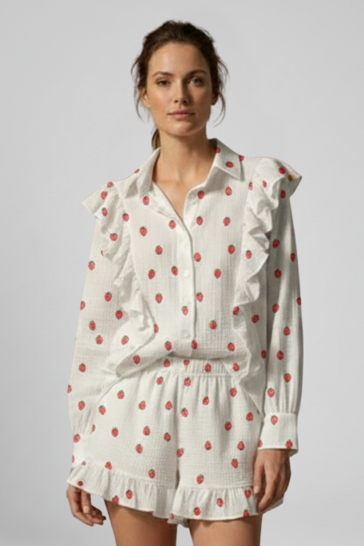 Women’s Two-Piece Set with Button Shirt and Shorts