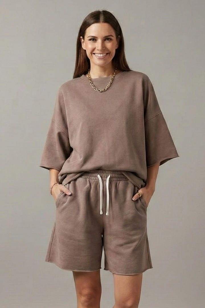 Women’s Two-Piece Set with Crop Top and Drawstring Shorts