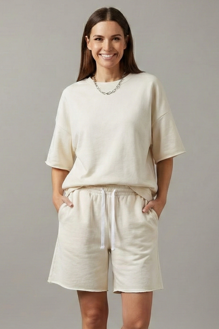 Women’s Two-Piece Set with Crop Top and Drawstring Shorts