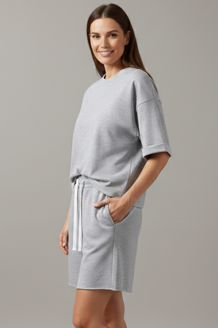 Women’s Two-Piece Set with Crop Top and Drawstring Shorts