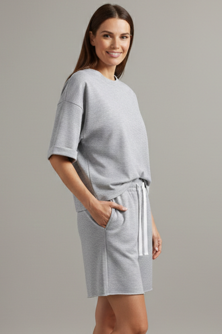 Women’s Two-Piece Set with Crop Top and Drawstring Shorts