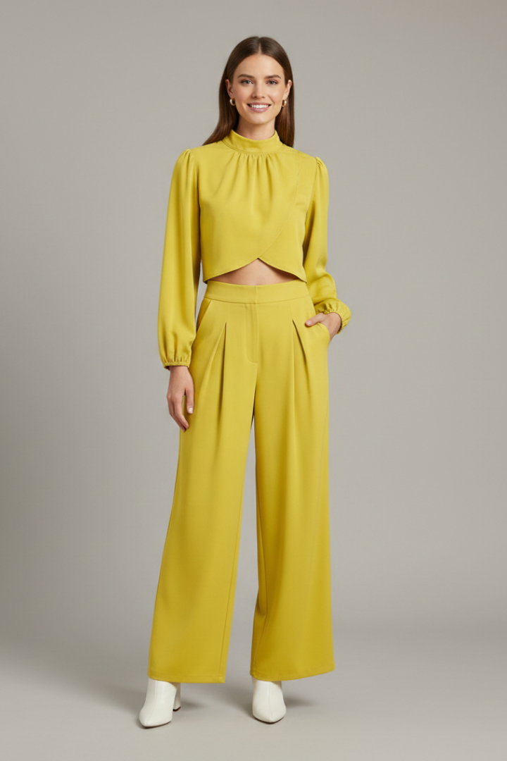 Women’s Two-Piece Set with Cropped Top and Wide Trousers
