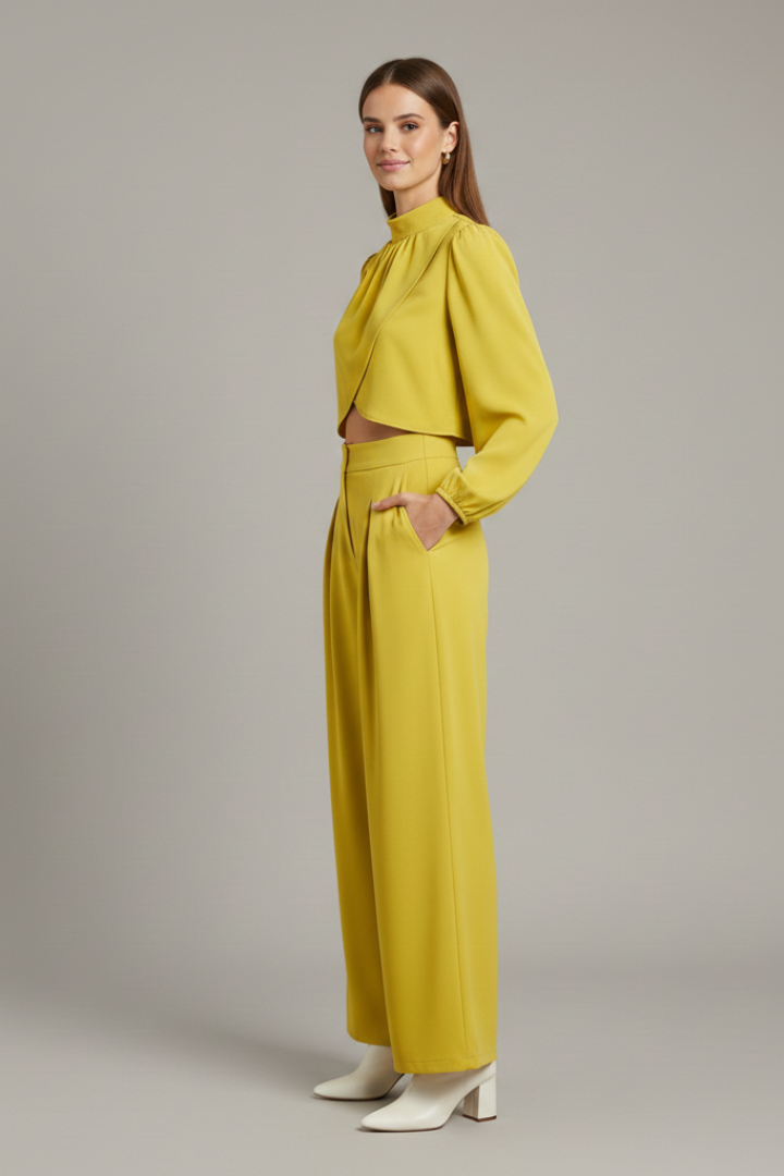 Women’s Two-Piece Set with Cropped Top and Wide Trousers