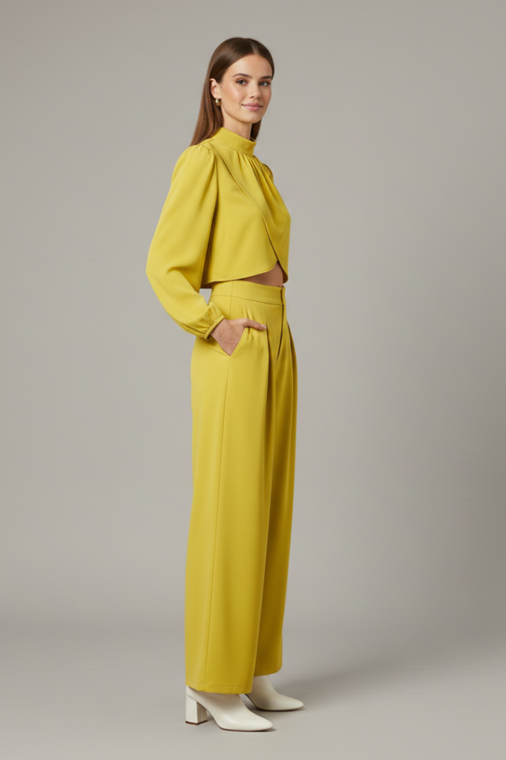 Women’s Two-Piece Set with Cropped Top and Wide Trousers