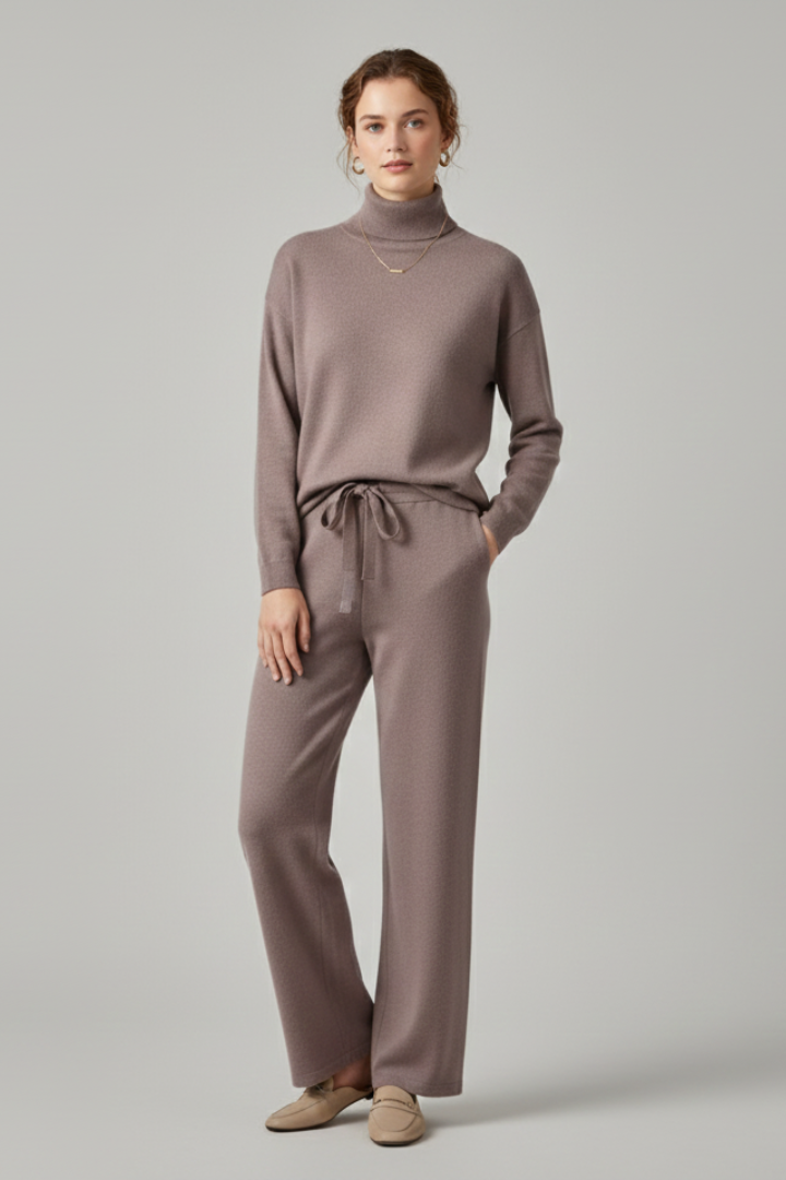 Women’s Two-Piece Set with High Neck and Wide-Leg Pants