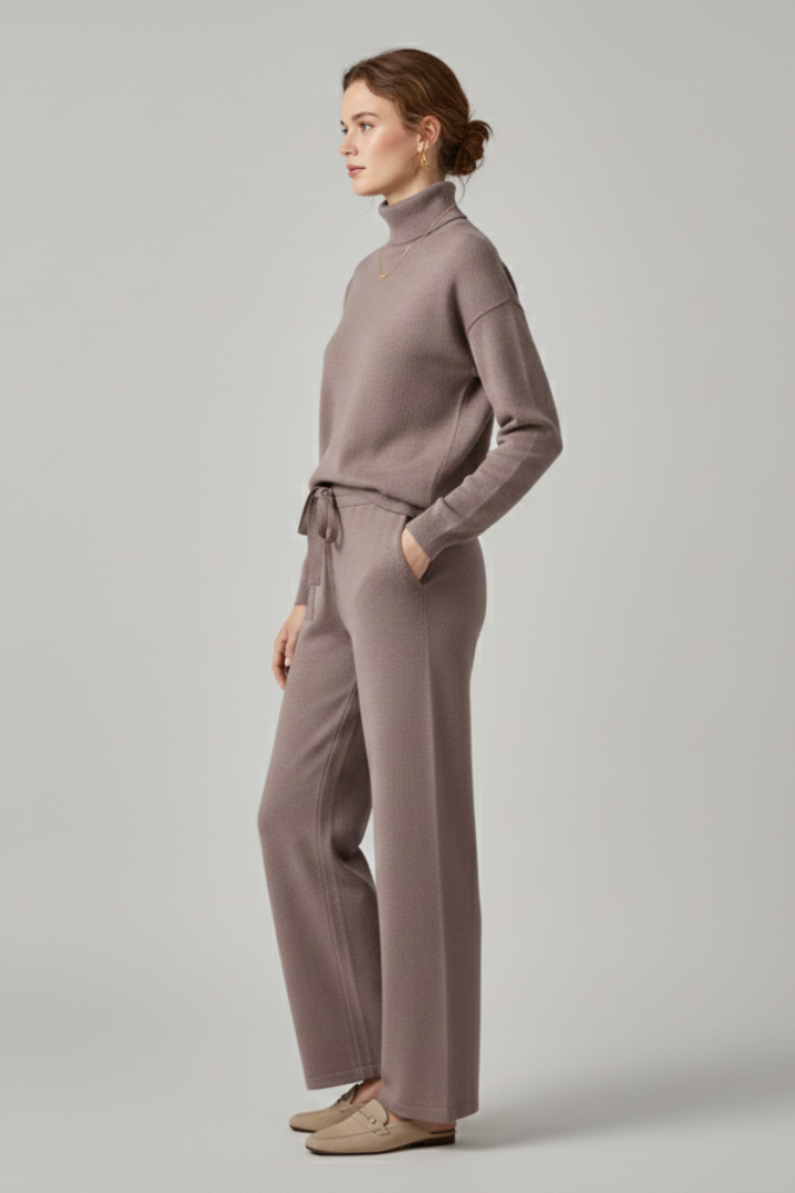 Women’s Two-Piece Set with High Neck and Wide-Leg Pants