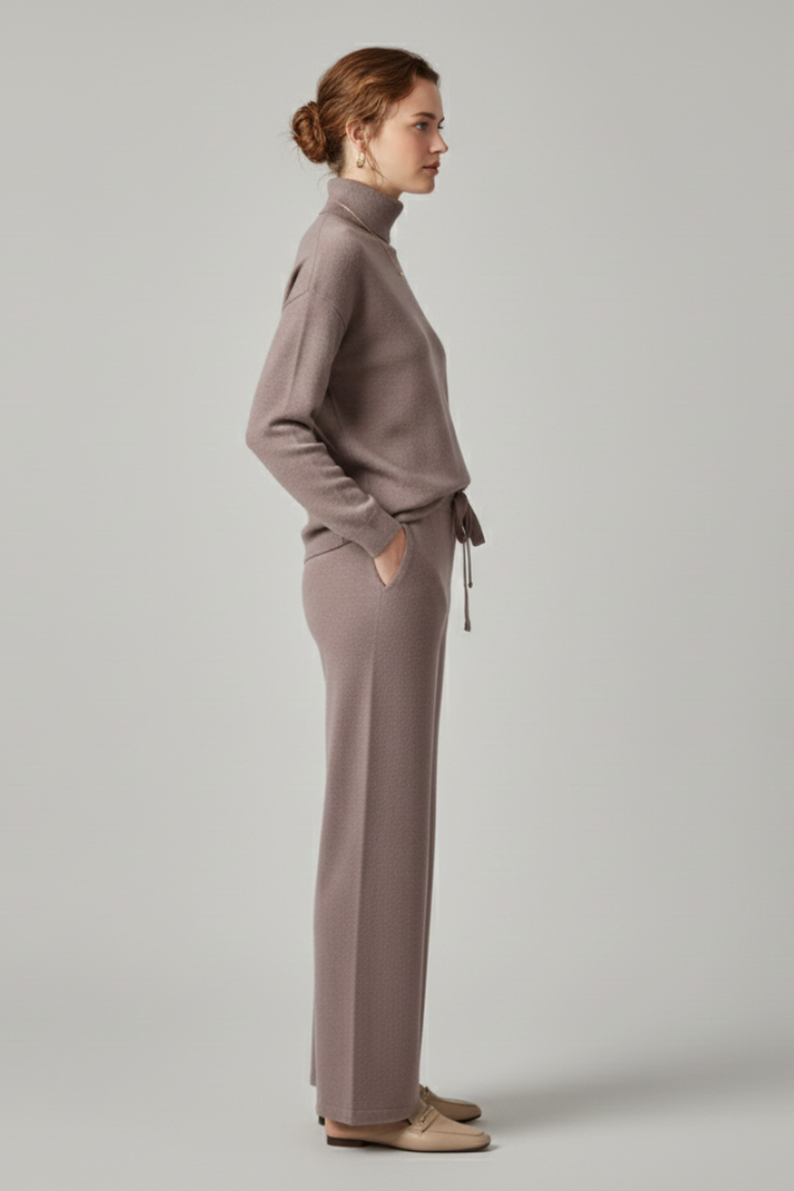 Women’s Two-Piece Set with High Neck and Wide-Leg Pants