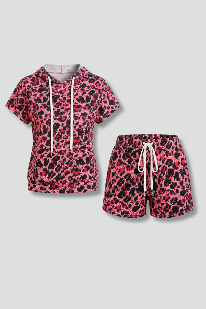 Women’s Two-Piece Set with Hooded Top and Elastic Shorts