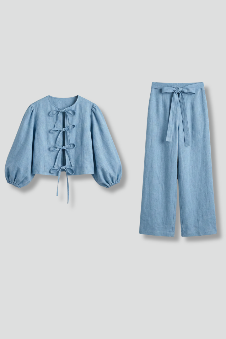 Women’s Two-Piece Set with Lace-Up Top and Elastic Waist Skirt