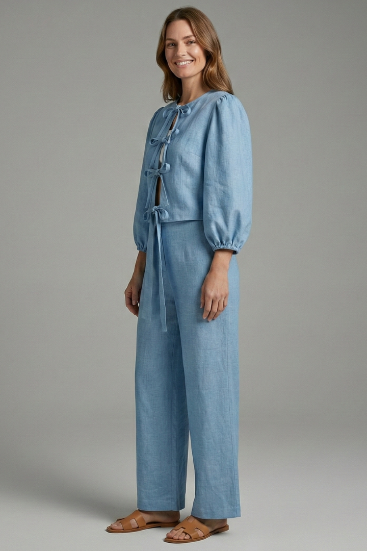 Women’s Two-Piece Set with Lace-Up Top and Elastic Waist Skirt