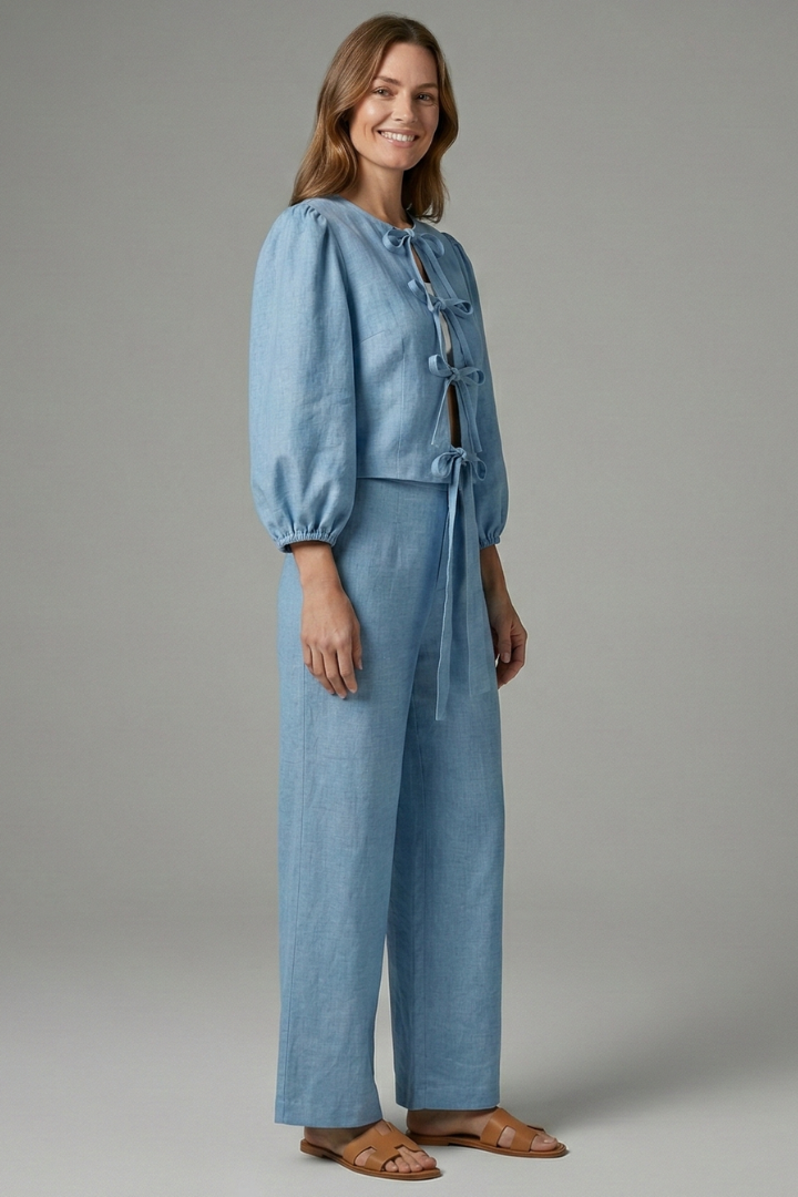 Women’s Two-Piece Set with Lace-Up Top and Elastic Waist Skirt