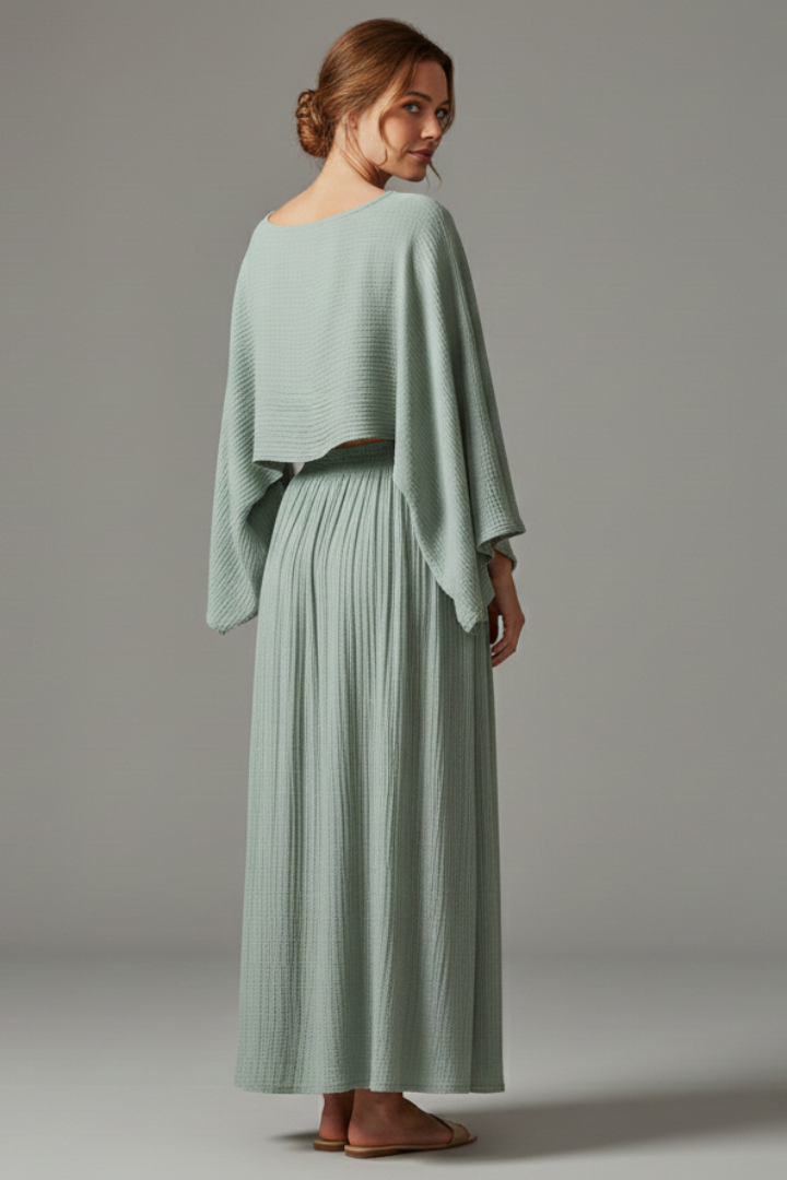 Women’s Two-Piece Set with Long Sleeve Top and Maxi Skirt