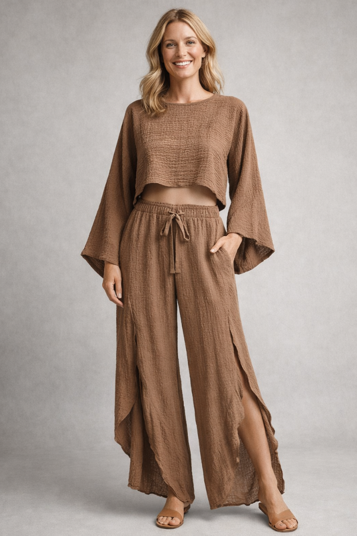 Women’s Two-Piece Set with Long Sleeves and Wide Legs