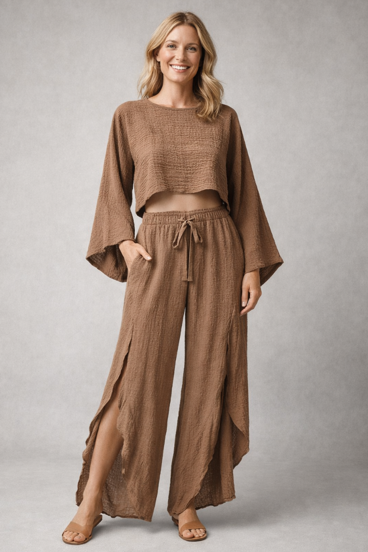 Women’s Two-Piece Set with Long Sleeves and Wide Legs