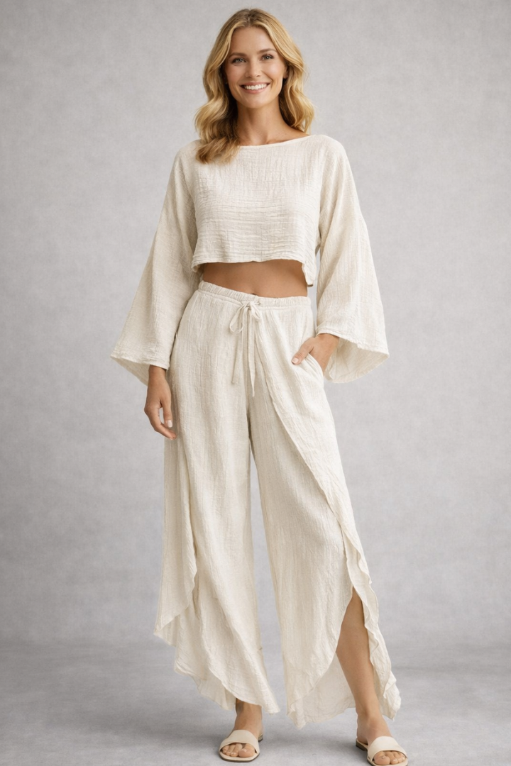 Women’s Two-Piece Set with Long Sleeves and Wide Legs
