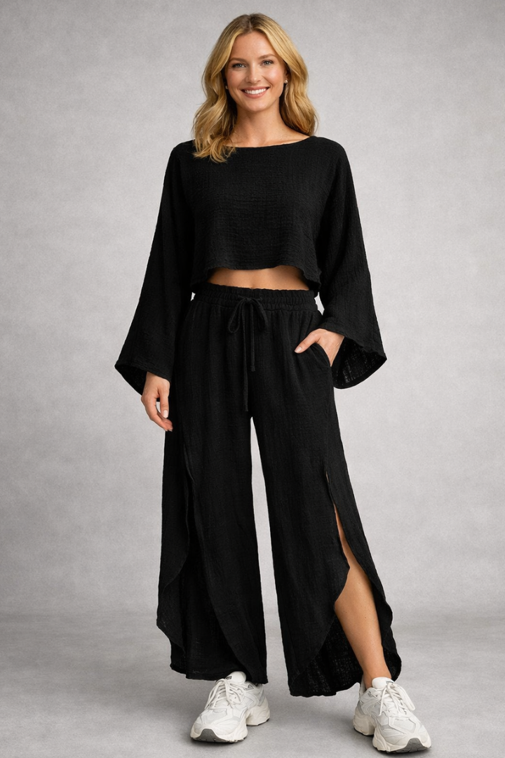 Women’s Two-Piece Set with Long Sleeves and Wide Legs