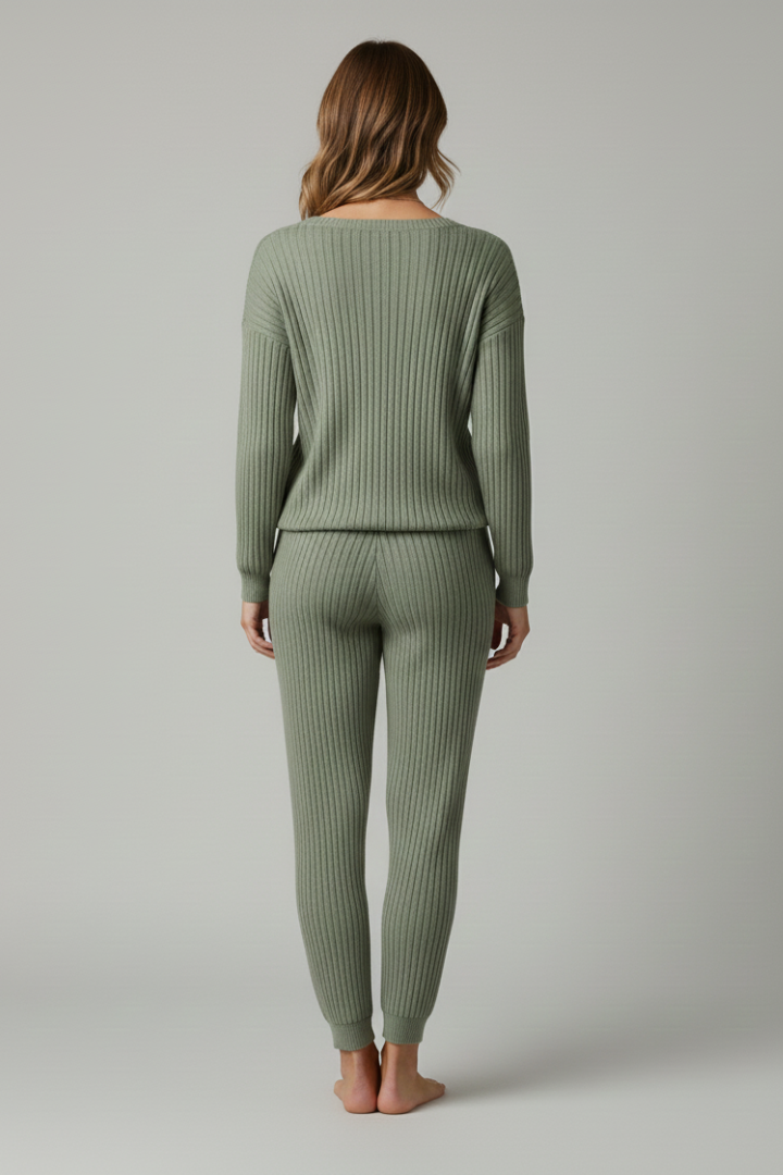 Women’s Two-Piece Set with Ribbed Top and Drawstring Trousers