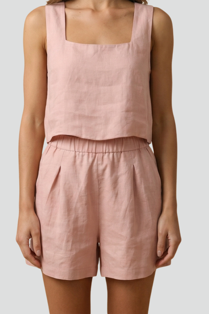 Women’s Two-Piece Set with Sleeveless Top and Elastic Waist Shorts