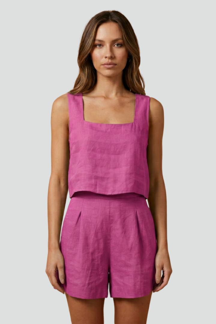 Women’s Two-Piece Set with Sleeveless Top and Elastic Waist Shorts