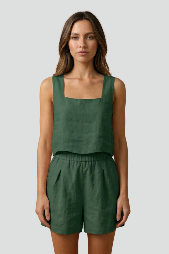 Women’s Two-Piece Set with Sleeveless Top and Elastic Waist Shorts