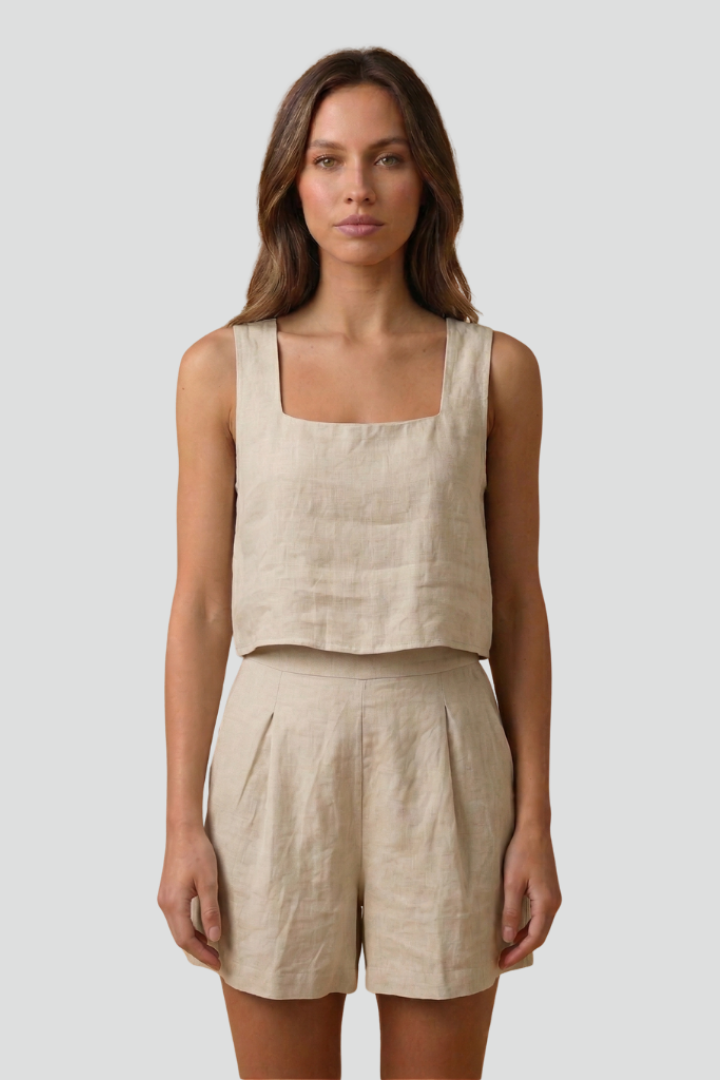 Women’s Two-Piece Set with Sleeveless Top and Elastic Waist Shorts