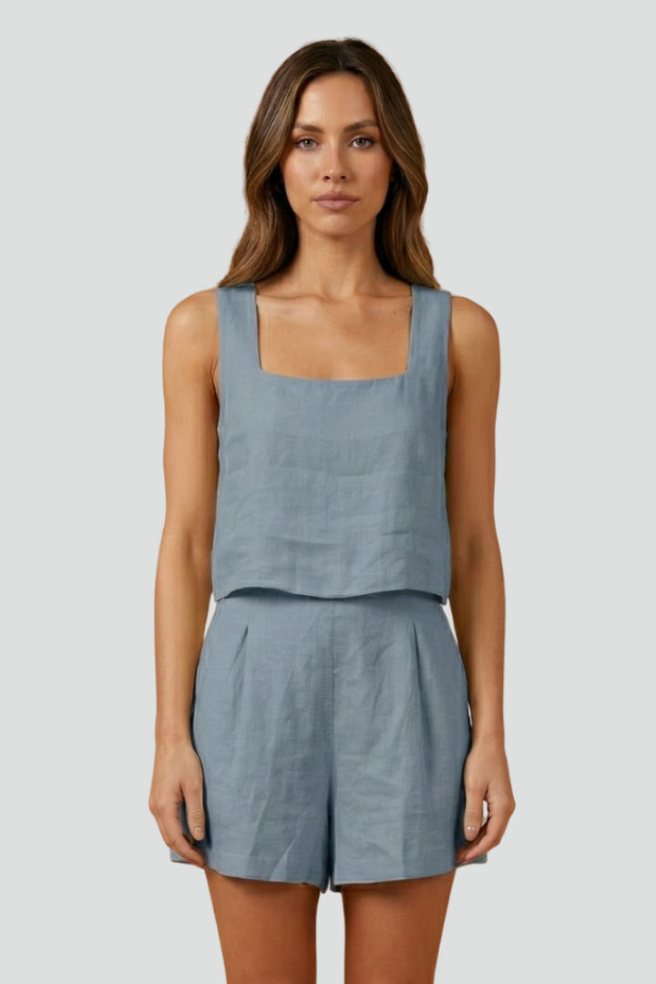 Women’s Two-Piece Set with Sleeveless Top and Elastic Waist Shorts