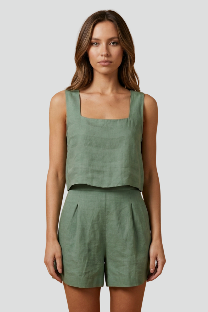 Women’s Two-Piece Set with Sleeveless Top and Elastic Waist Shorts