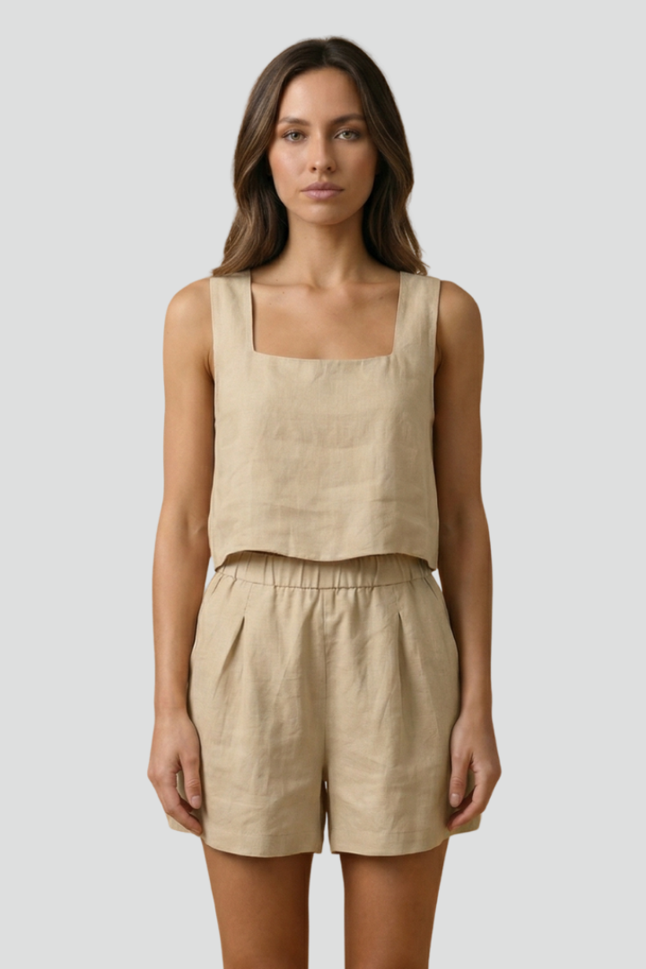 Women’s Two-Piece Set with Sleeveless Top and Elastic Waist Shorts