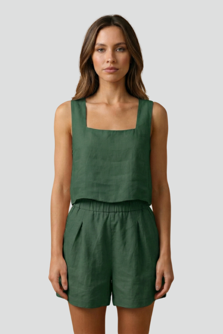 Women’s Two-Piece Set with Sleeveless Top and Elastic Waist Shorts