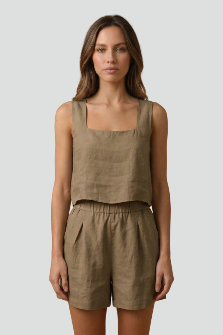 Women’s Two-Piece Set with Sleeveless Top and Elastic Waist Shorts