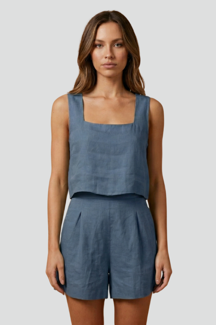 Women’s Two-Piece Set with Sleeveless Top and Elastic Waist Shorts