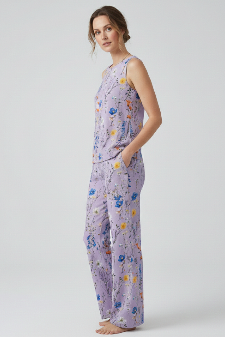 Women’s Two-Piece Set with Sleeveless Top and Wide Leg Trousers