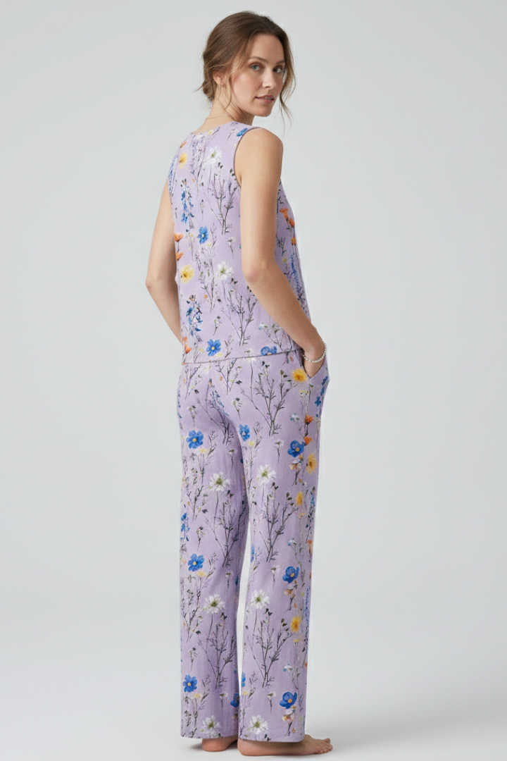 Women’s Two-Piece Set with Sleeveless Top and Wide Leg Trousers