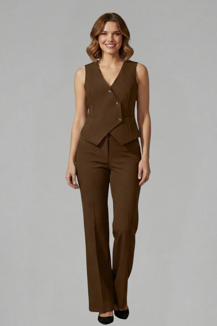Women’s Two-Piece Set with Sleeveless Waistcoat and Wide Trousers