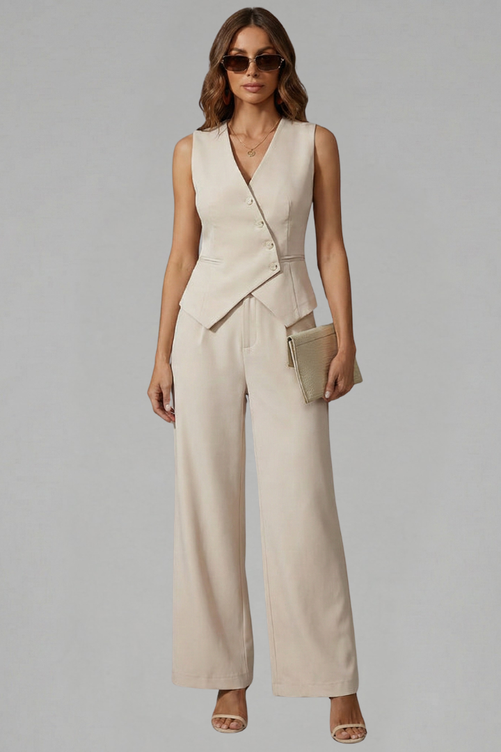Women’s Two-Piece Set with Sleeveless Waistcoat and Wide Trousers