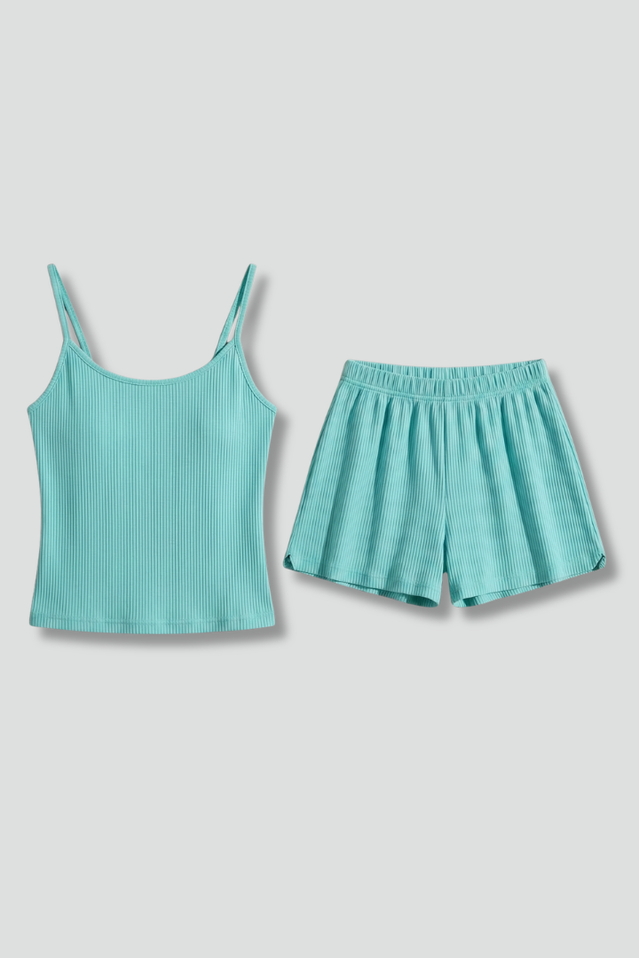 Women’s Two-Piece Set with Strap Top and Elastic Shorts