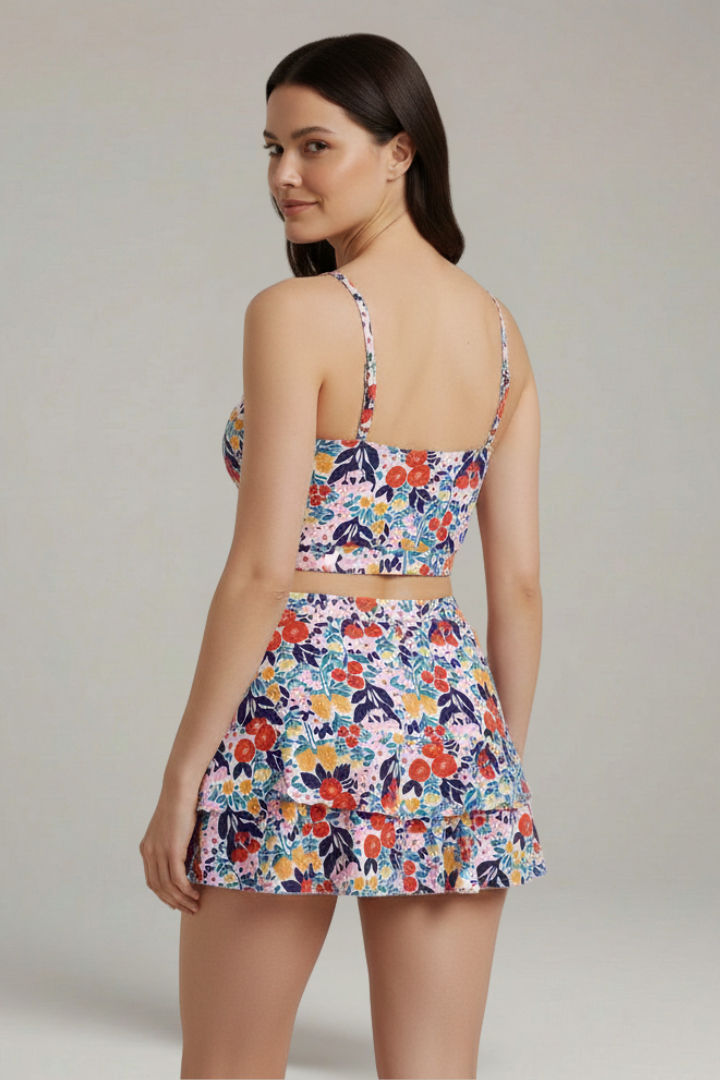 Women’s Two-Piece Set with Strap Top and Skirt