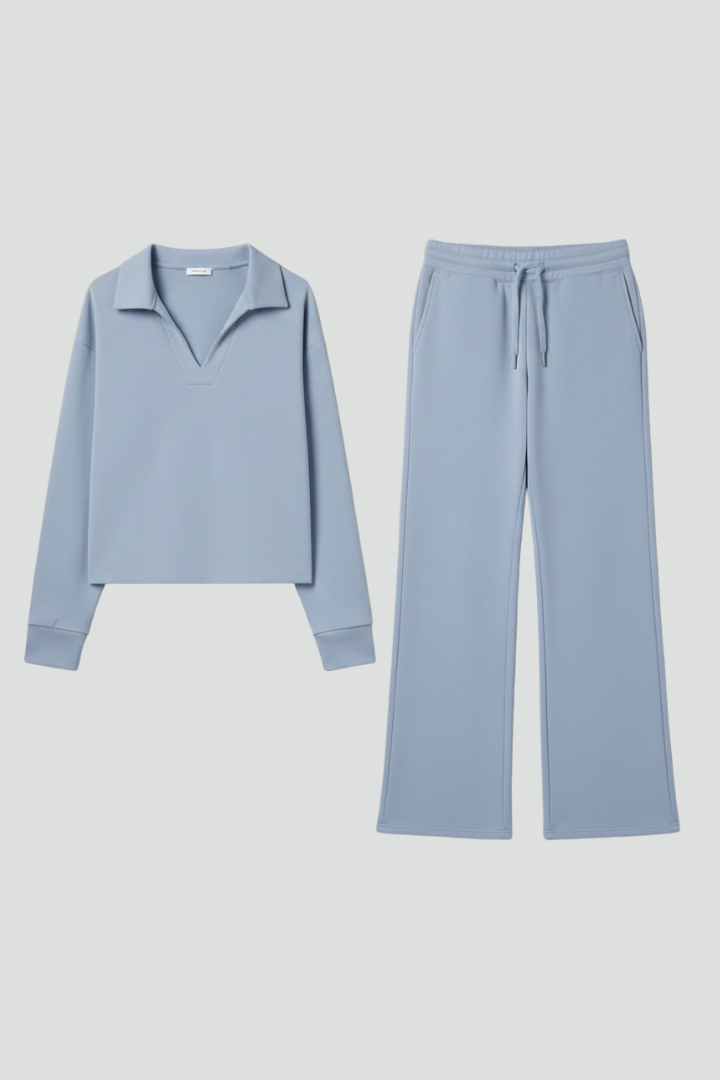 Women’s Two-Piece Set with V-Neck Top and Wide-Leg Pants