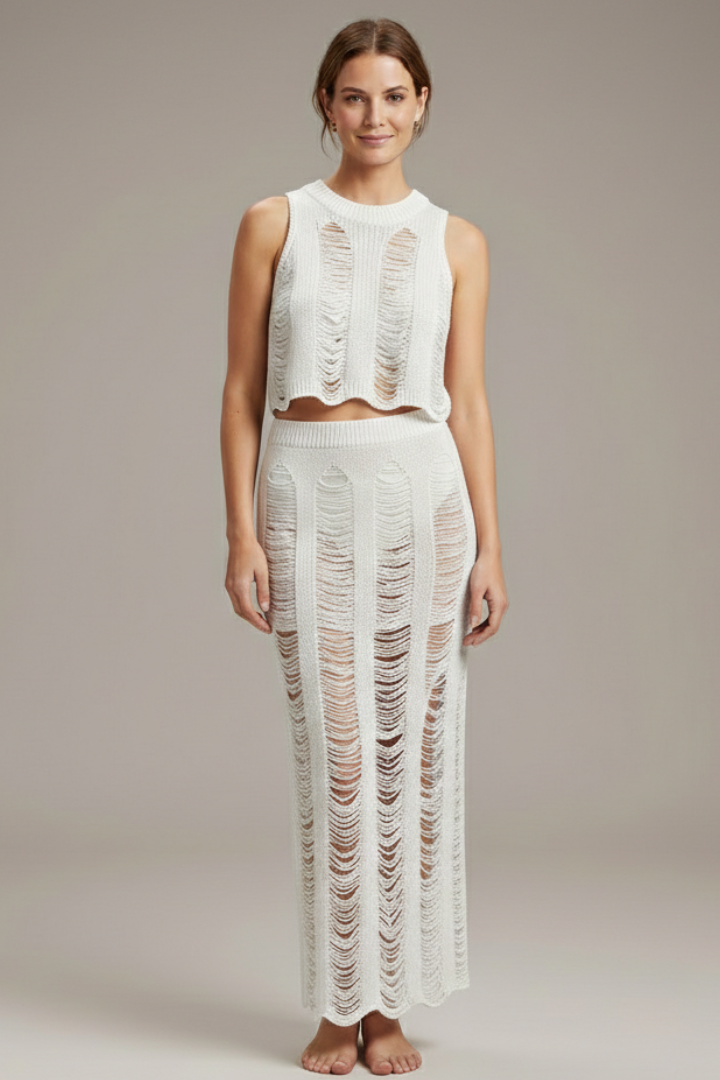 Women’s Two Piece Set with Crop Top and Side Slit Skirt