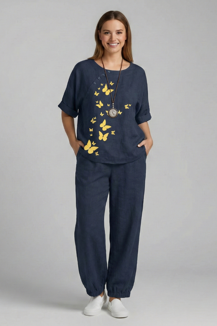 Women’s Two Piece Set with Floral Top and Trousers