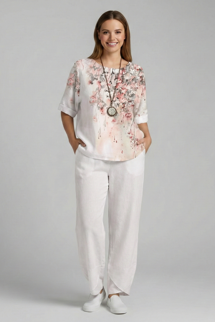 Women’s Two Piece Set with Floral Top and Trousers