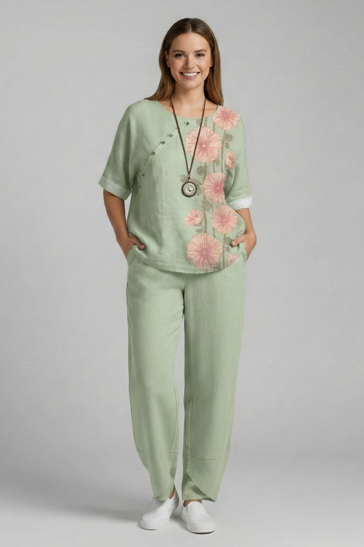 Women’s Two Piece Set with Floral Top and Trousers