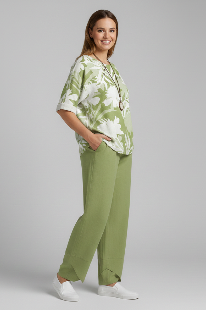 Women’s Two Piece Set with Floral Top and Trousers